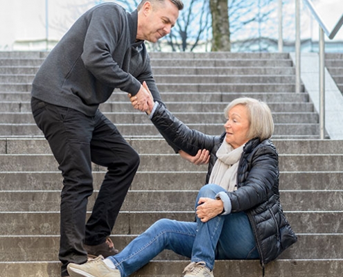 Elderly woman who slipped on stairs